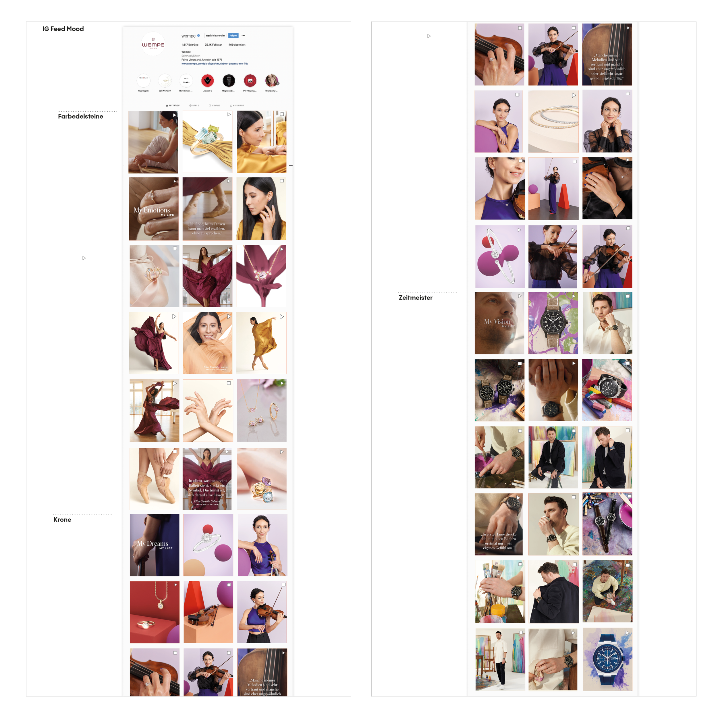 wempe campaign 2022, jewelry & watches, instagram feed, art direction by bueroschmid/ jutta schmid